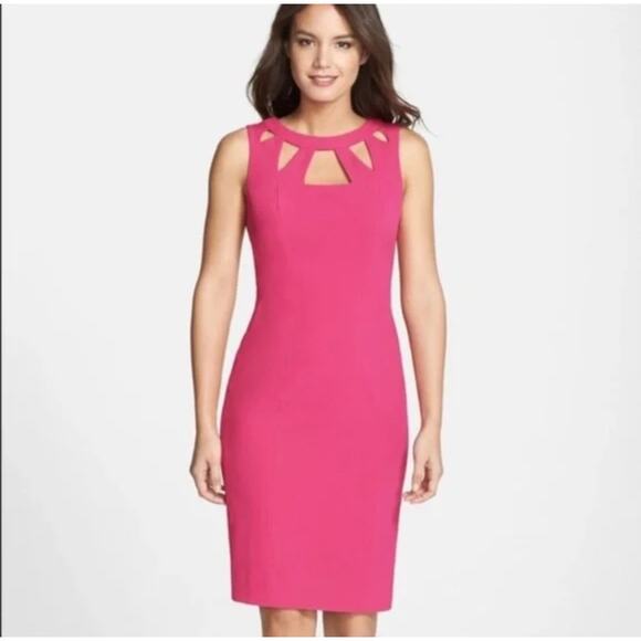 Eliza J. Women's Sleeveless Cutout Hot Pink Sheath Dress Size 2 - Picture 1 of 8